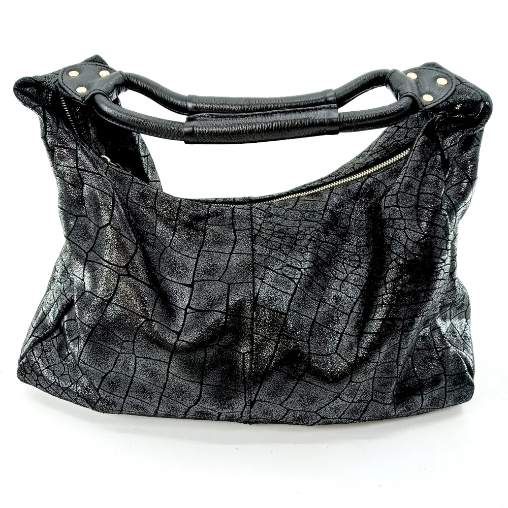 Lola Bernard Modena Croc Embossed Leather Hobo Bag‎